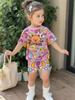 Girls Summer 2 Piece Set Cute Capybara Animal Print Short Sleeve Top And Shorts Casual Outfit For Kids Daily Wear