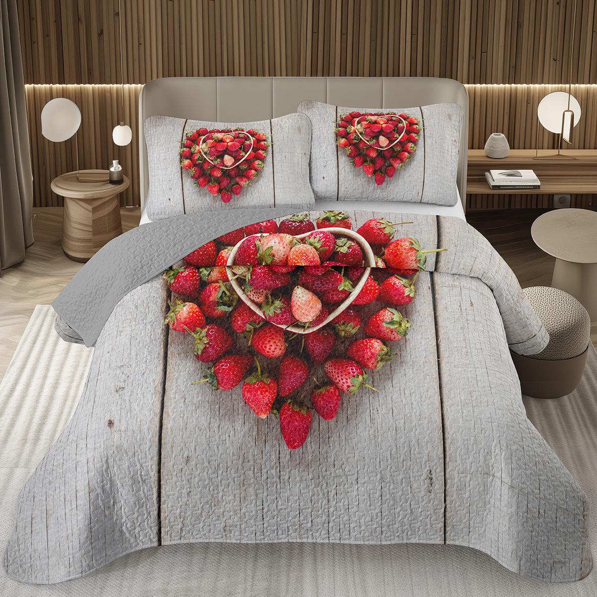 

Strawberry Bedspread Kawaii Fruit Coverlet Twin King Size Cute Strawberries Quilt Set For Kids Girls Teens Adult Bedroom Decor EU Single 135x200cm