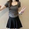 Women's Square Neck Short Sleeve T Shirt Solid Slim Fit Tee Summer Casual Streetwear Top