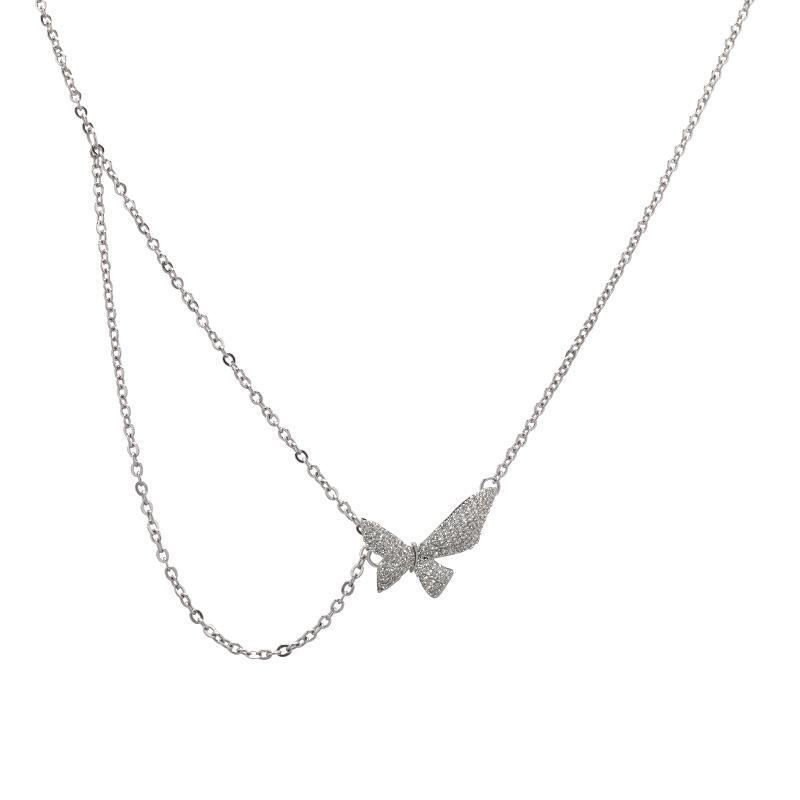 

New butterfly side chain broken diamond necklace light luxury niche cold wind accessories tide hip hop fashion jewelry necklace tide