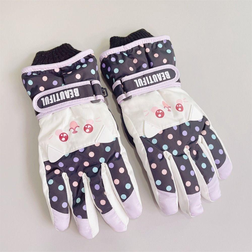 Full Finger Kids Snowboard Gloves Thicken Girls Skiing Gloves Kawaii Children Ski Gloves  Camping