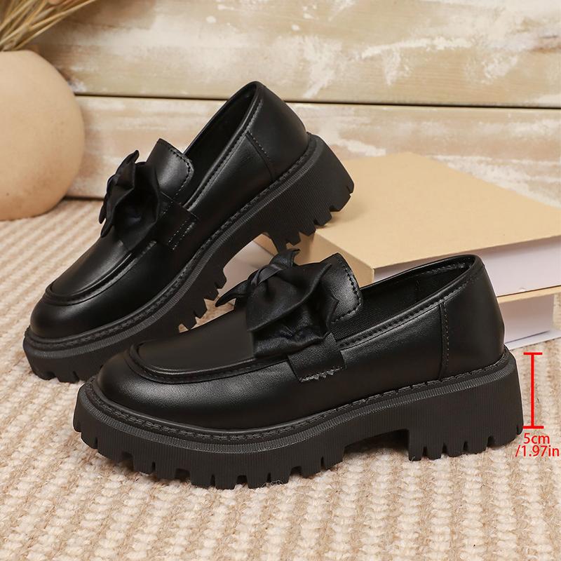 Fashion Fashion Bowknot Penny Loafers for Women 2025 New Patent Leather Slip On Casual Shoes Woman Thick Sole Non Slip Black Work Shoes