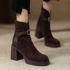 Soft Leather Shoes with Thick Soles and Wide Heels. Women's New Autumn-winter Style High-heeled Short Boots.