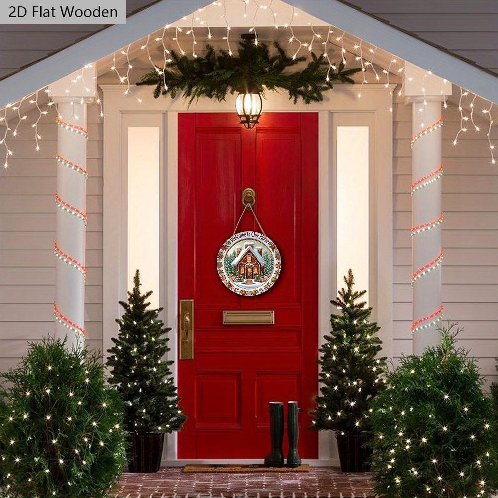 Christmas Wooden Welcome Sign with House Pattern - Navidad Round Sign for Front Door, Wall Hanging Decor - Ideal Christmas Decoration