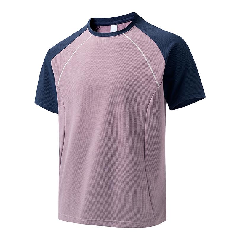 Men's Short-sleeved T-shirt Sun Protection Disan Shu Elastic Small Square Fabric Men's Round Neck Splicing Color-inserted Short-sleeved T-shirt
