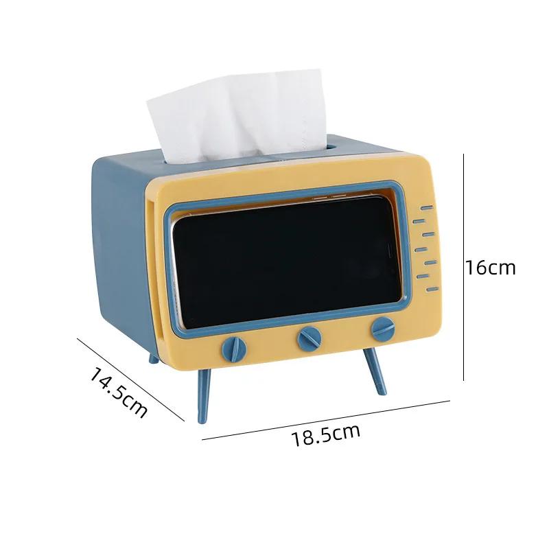 Kreative 2-in-1-Tissue-Box für Fernseher, Papierhalter für den Schreibtisch, Spender, Aufbewahrung, Serviettenetui, Organizer mit Handyhalter