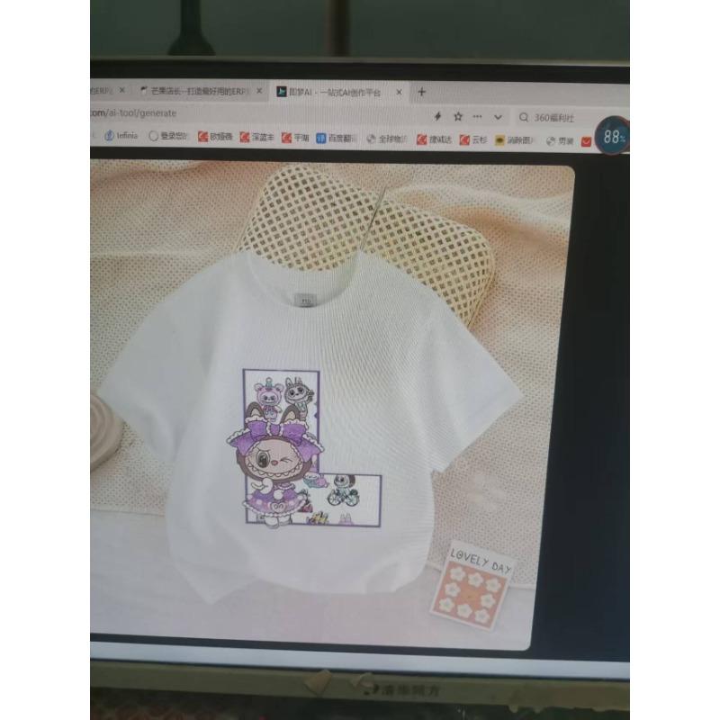 Cute Labubued Letter Printed T-shirt Cotton Summer Outdoor Wear Short Sleeve Girls Clothes Top Cartoon Children Clothing Toddler