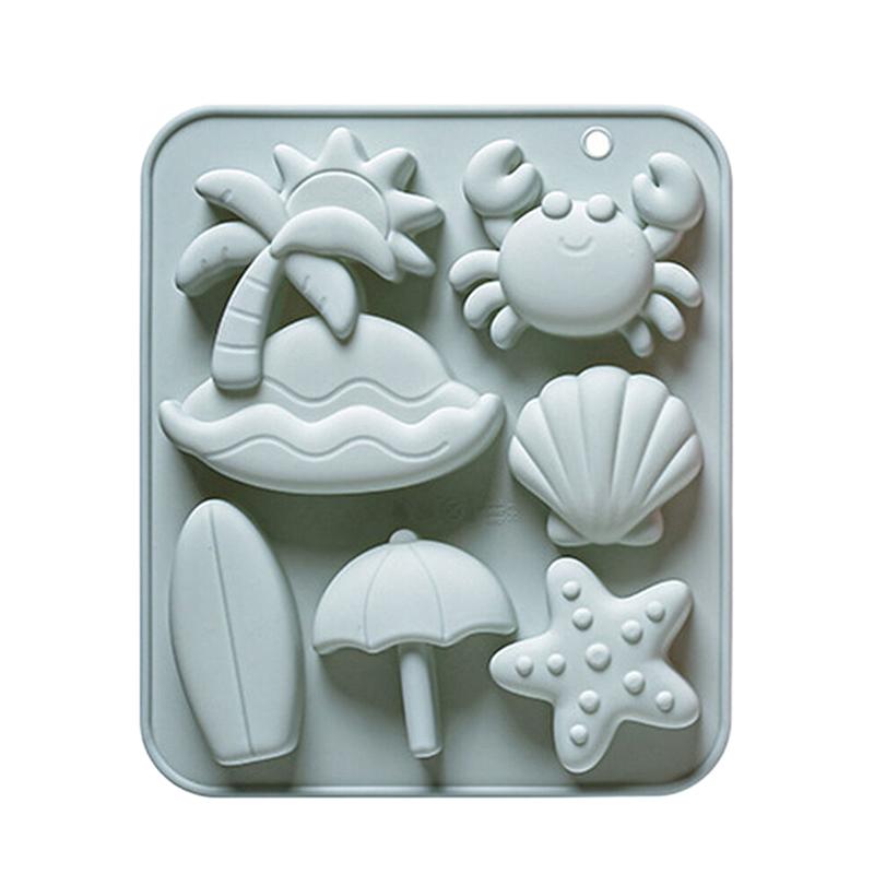 

6 Cavity Tropical Beach Theme Silicone Mold Summer Animal Crab Shell Fondant Candy Chocolate Mould Diy Baking Accessories синий
