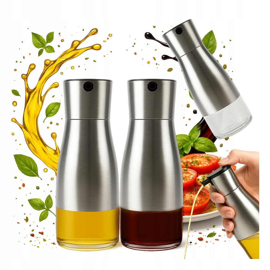 2X Dozownik Do Oliwy Octu Oleju 320 Ml Butelka Szklana Z Metalowa Zakrętką