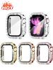Screen Protector For Apple Watch Case 10 11 42mm 46mm 38/40/41/44/45mm Diamond Bumper Tempered Glass Series 9 7 SE 6 8 5 Cover