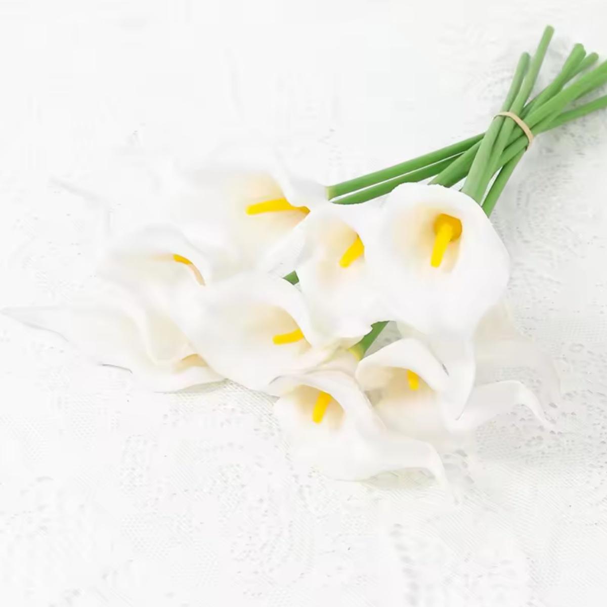 

5/10Pcs White Calla Lily Artificial Flowers for Wedding Bouquet Bride Shower Blessing Gift Home Decoration Fake Flowers 5PCS