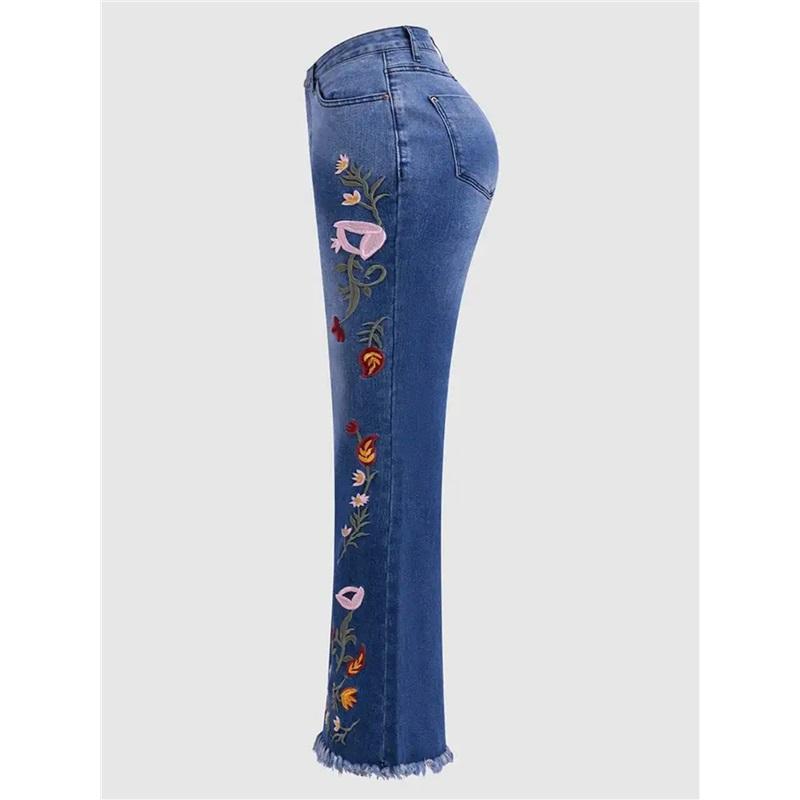 European And American Style High Elastic Embroidered Big Horn Tight Fitting Slim Casual Daily Jeans For Women