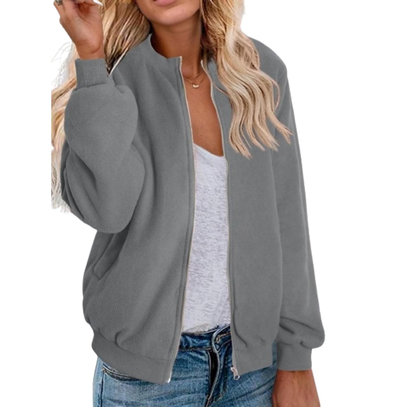 

Женский длинный рукав пуловер повседневный пушистый флис открытый спереди куртки наряды S зелёный