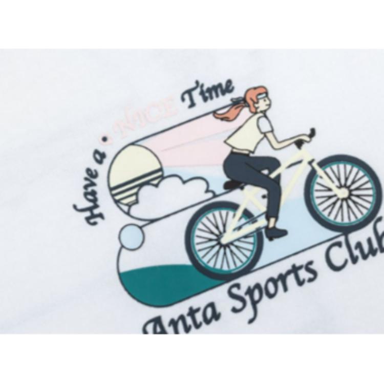 Anta Lifestyle Series Letter Print Versatile Knitted Sports Short Sleeve T-Shirt Women Tops Snow-White 162428102-1