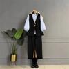 Trendy Plus Size Women's Slimming Three-Piece Set: Lantern Sleeve Shirt, Versatile Vest, and Pants
