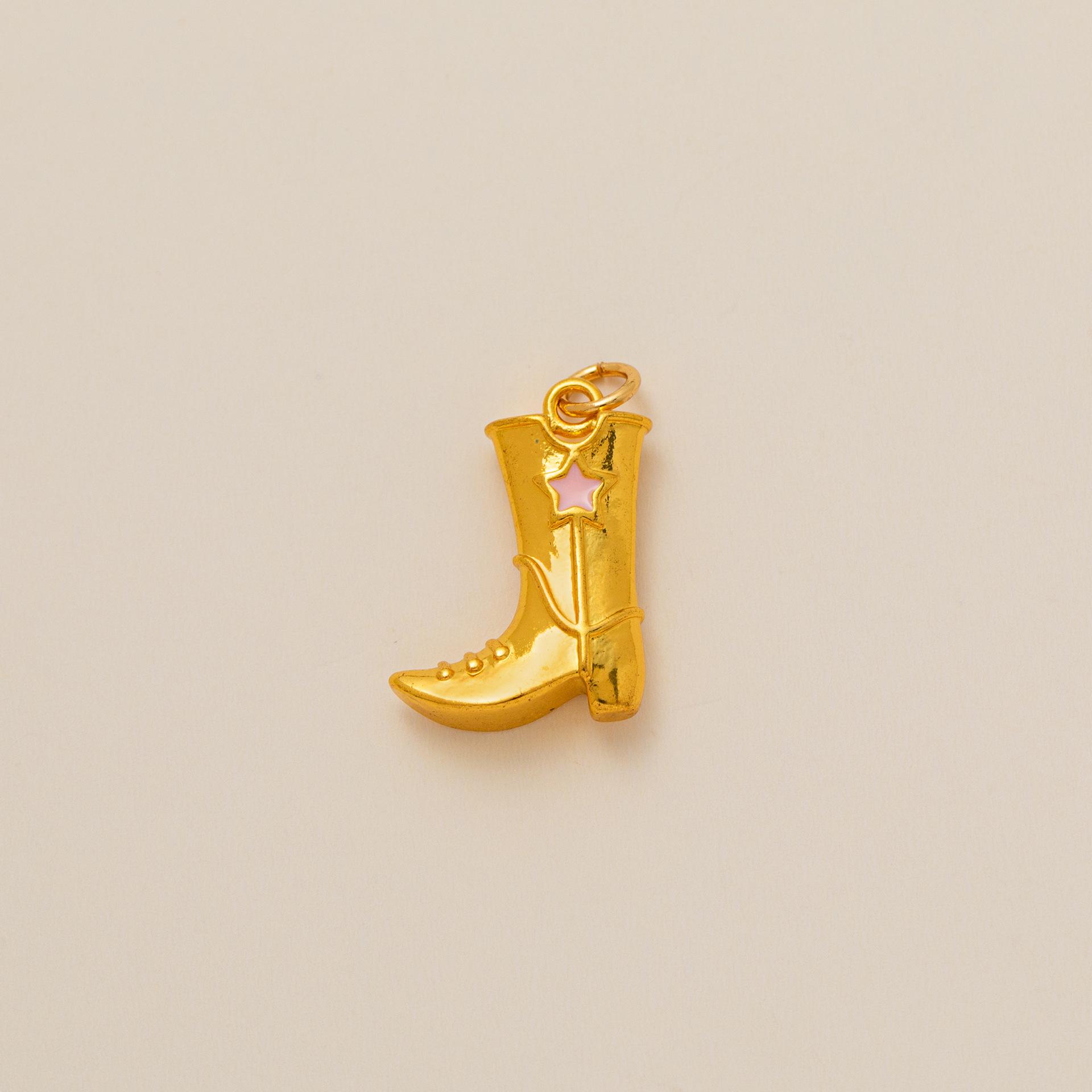 Trendy Cross-Border 3D Denim Boots, Denim Hat, U-Shaped Zircon Pendant, DIY Necklace with Polygonal Copper Pendant