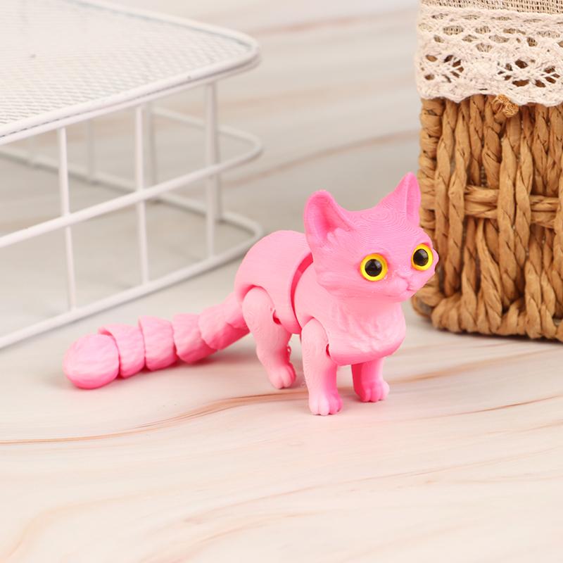 

3D-печатный милый котенок с подвижным хвостовым суставом, детский подарок, игрушечная модель, украшение для автомобиля