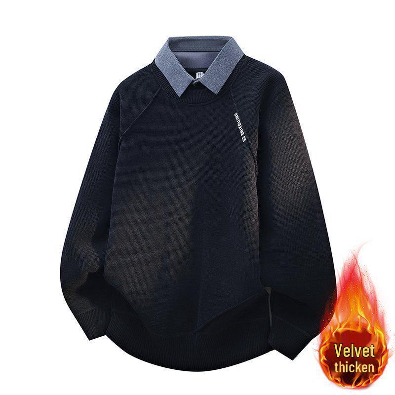 

Men s 2025 Autumn/Winter Lapel Knitwear Hoodie with Velvet Lining XXL чорний