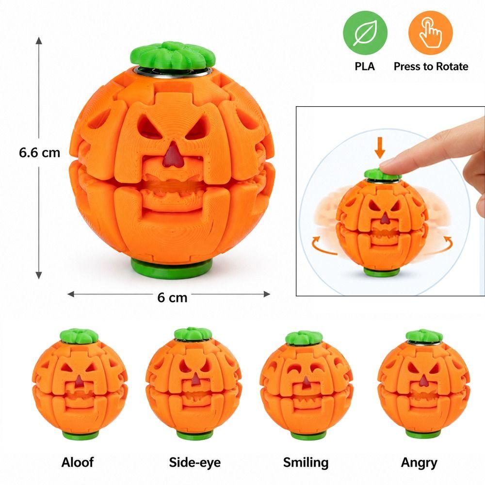 3D Printed PLA Pumpkin Spinner Ball Press to Rotate Rotating Stress Ball Desktop Fidget Toy