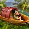 1 Set Acquario Laghetto Paesaggistica Decorazione Barca Galleggiante Fatta a Mano Pescatore Modello Mini Barca Accessori Acquario