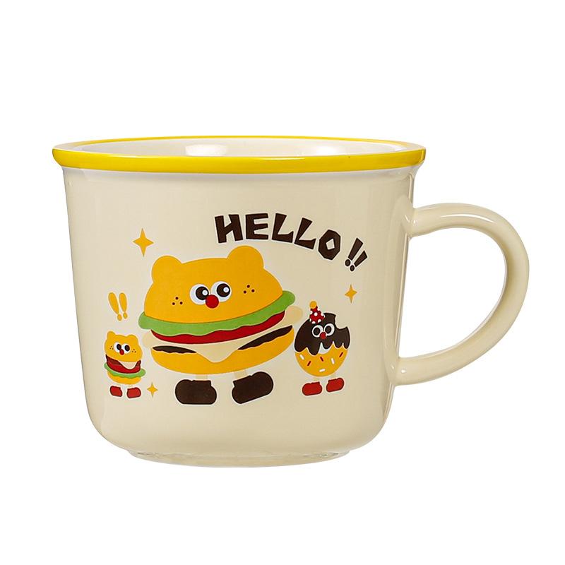 Niedliches Geschenk Keramiktasse Souvenirtasse Frauen Becher Cartoon Wassertasse Haushalt Kaffeetasse mit Deckel Löffel Kinder