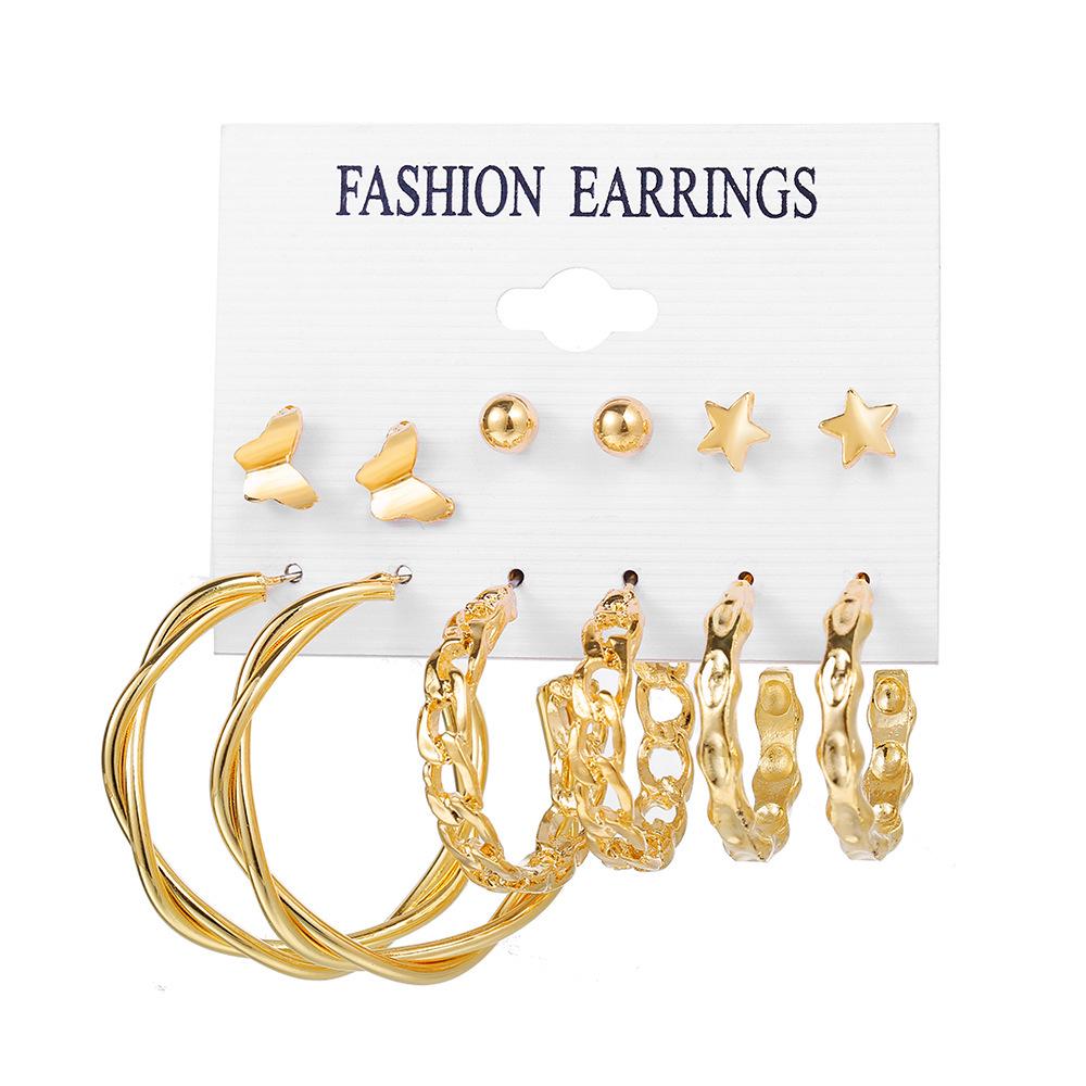 Gold-Pearl Punk Hoop Earrings Set for Women