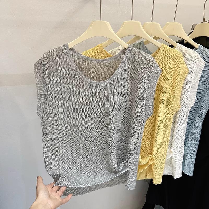 El Nuevo Chaleco de Punto Estilo Coreano, Camiseta de Cuello Redondo, Conjunto Corto Dopamina, Top sin Mangas, Irradia una Vibración de Alta Gama para Mujeres