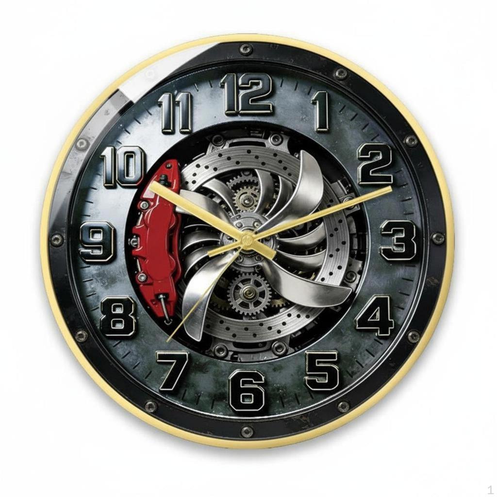 Car Wheel Hub Clock Noiseless Mechanism Brake Disc Wall 3D Decorative Piece Decor for Men,