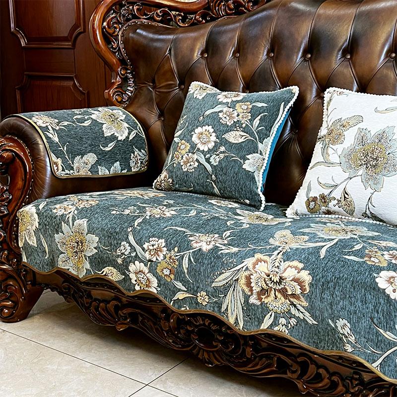 European Sofa Cushion Four Seasons Universal Non-slip Chenille Embroidery Sofa Cover Jacquard Fabric Furniture Protective Cover