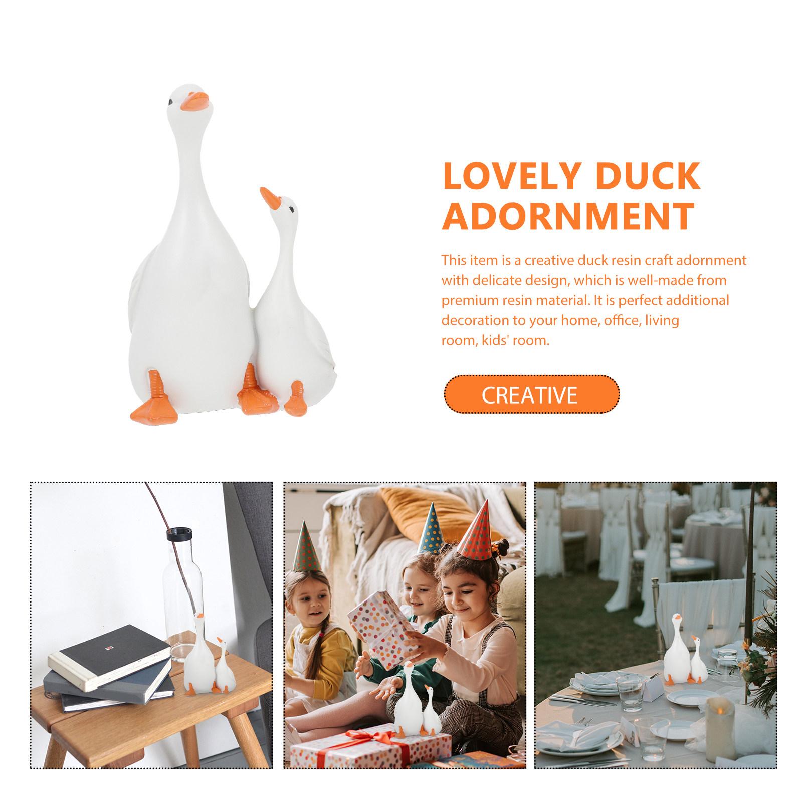 1Set Desktop Decor Resin Duck Shaped Lovely Resin Craft Ornament Home Office Desktop Statue Decoration Scene Layout 9.5X5.5X4.5cm