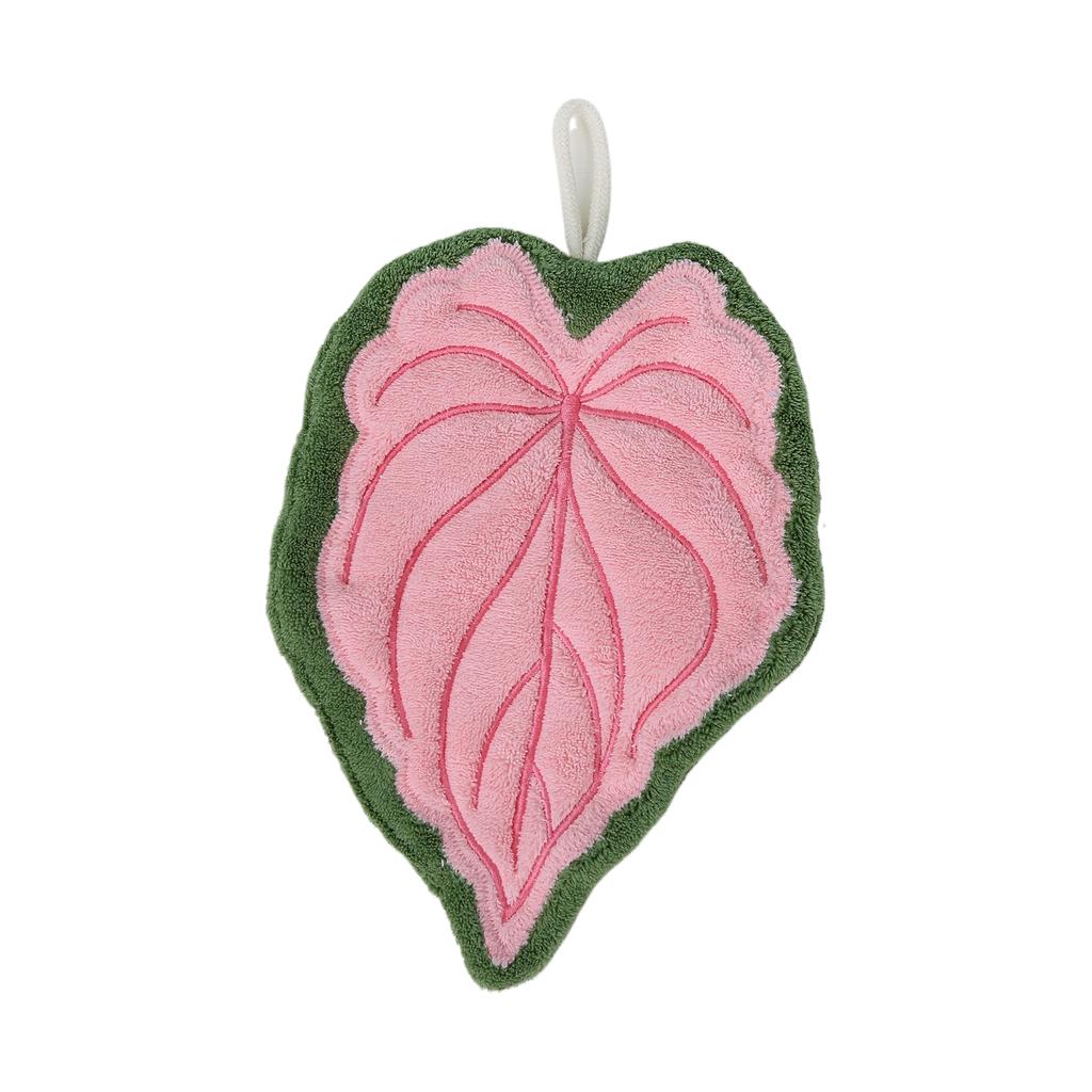 1Pc Coral Velvet Hand Towel, Plant Leaf Shape, Can Be Hung for Convenient Use,Superabsorbent,Kitchen and Bathroom Hand Towel