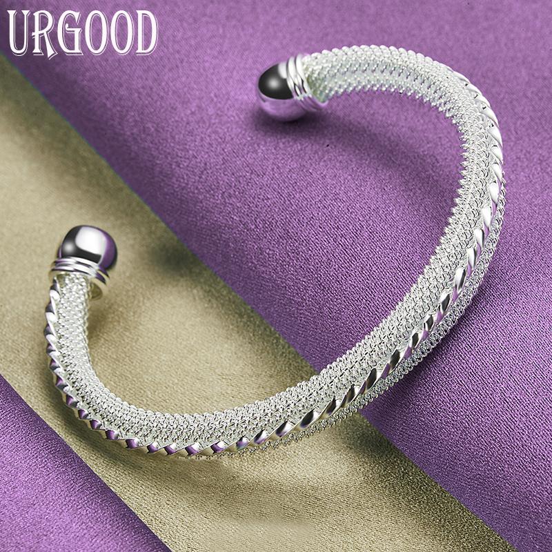 Bracelet à rayures en maille tissée en argent Sterling 925, bijoux à la mode