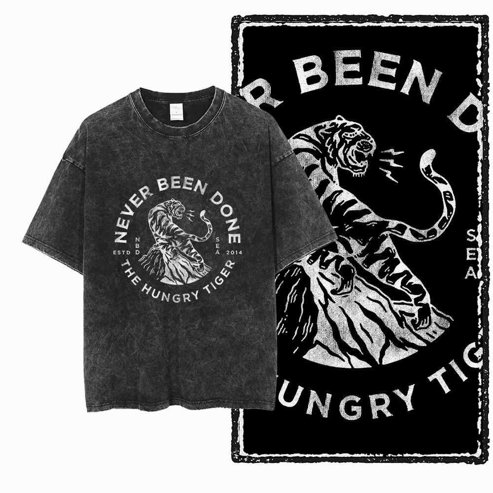 DI TIGER Printed Cotton Acid Washed Exclusive Graphic Unisex T Shirt Cool Vintage Streetwear Men Tshirts Big Size Tee for Men