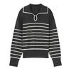 Qiushuiyiren Women's Striped Turn-Down Collar Knit Sweater