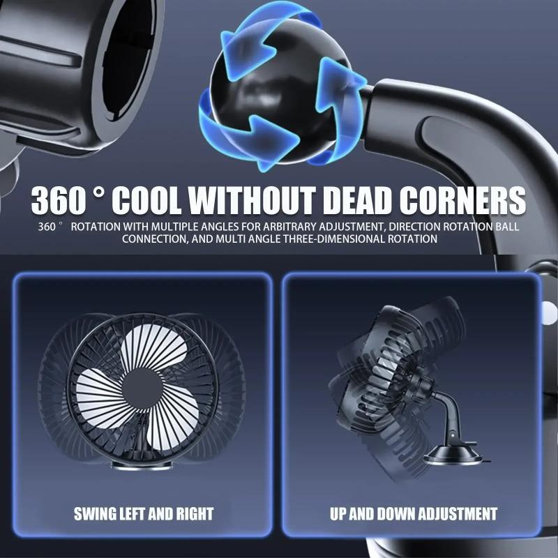 3-Speed Car Fan 360° Rotatable USB Cooling Fan Interface Low Noise Control Powerful Suction Cup Car Fan Summer Car Accessorie