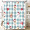 Blue Checkered Bath Curtains with Christmas Dog Print Set for Kitchen or Bathroom Decoration (86x174cm)