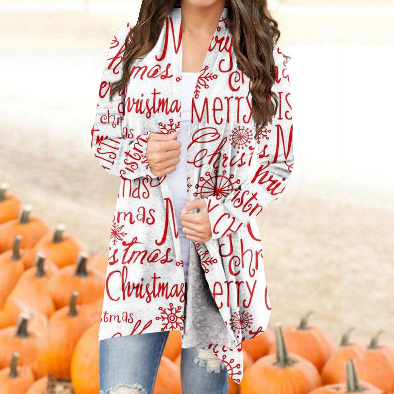 

Женская мода, повседневный рождественский принт, кардиган средней длины, куртка, пальто XXXXXL белый
