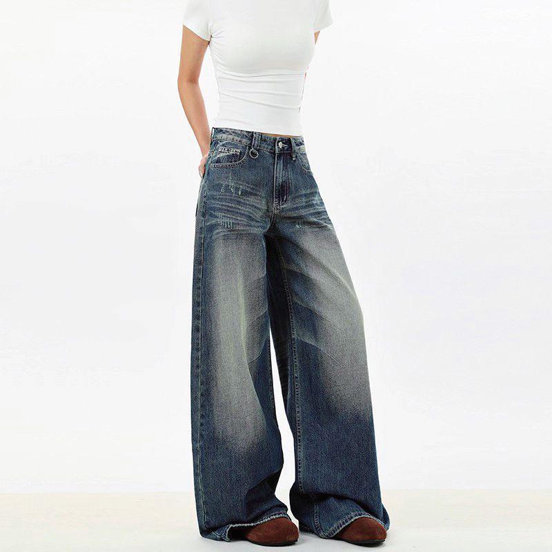 D9157 Unisex Wide-Leg Jeans for Women: Loose Fit, Flowy, Slimming, Floor-Length for Spring/Autumn