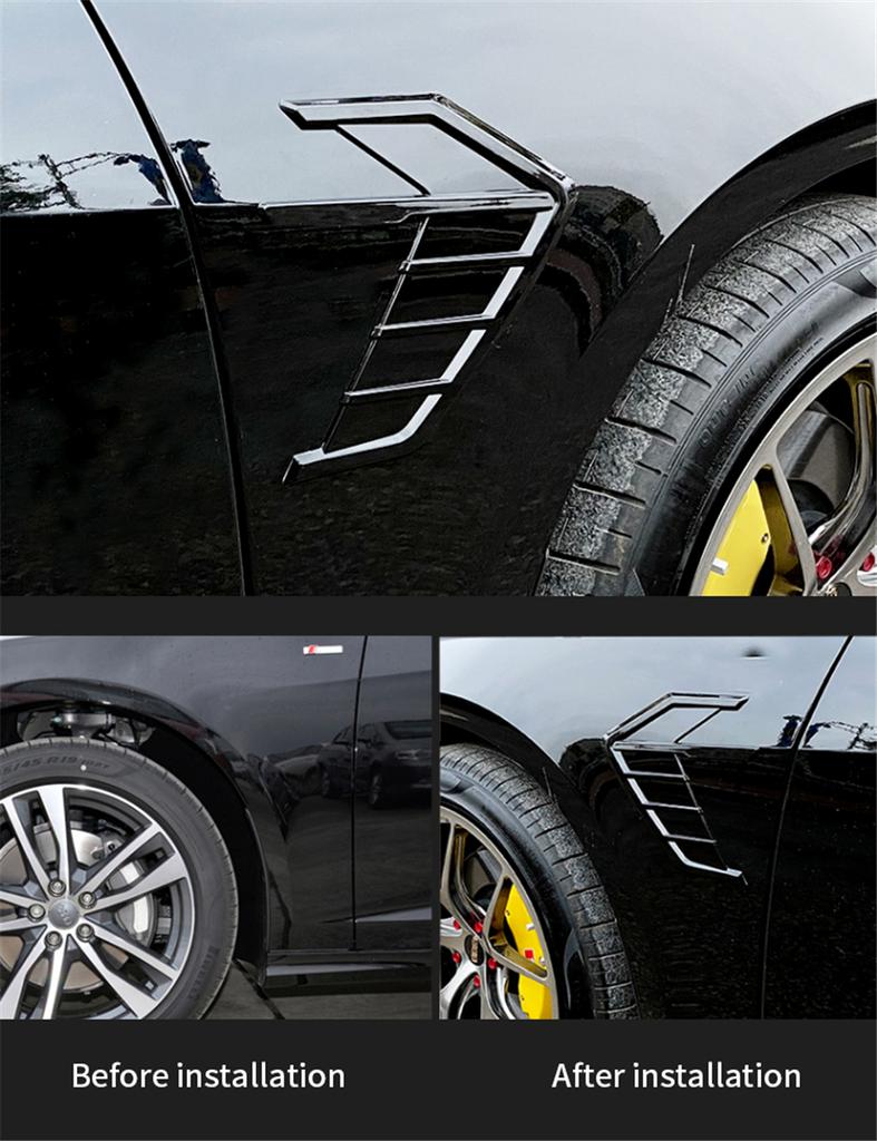 Universal 3D Glossy Black Car Side Fender Wing Air Intake Vent Trim Sticker 2Pcs