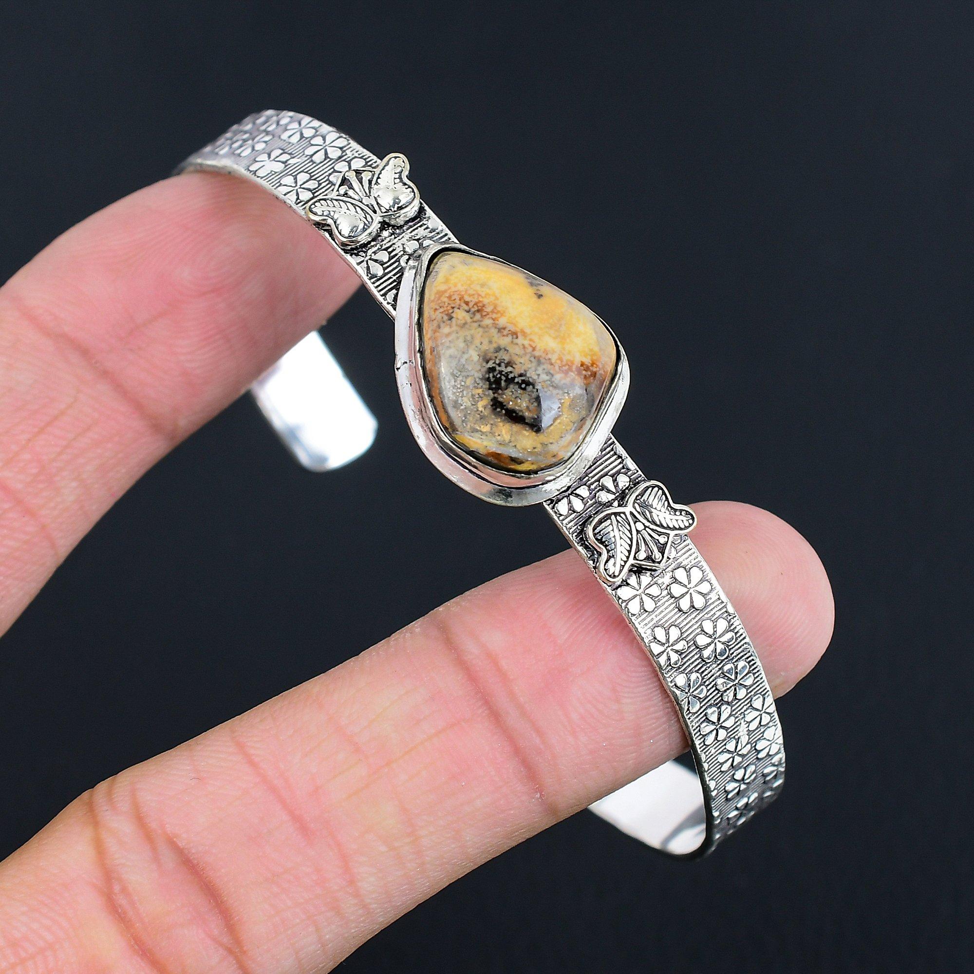 

Memorial Day Deal Dendritic Tiger Gemstone 925 Sterling Silver Boho Wife Bangle Adjustable