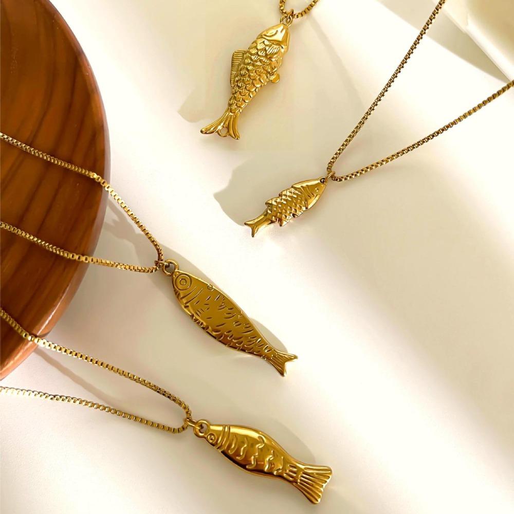 Stainless Steel Mini Fish Necklace Gold Ocean Style Beach Chain Choker  Sea Beach