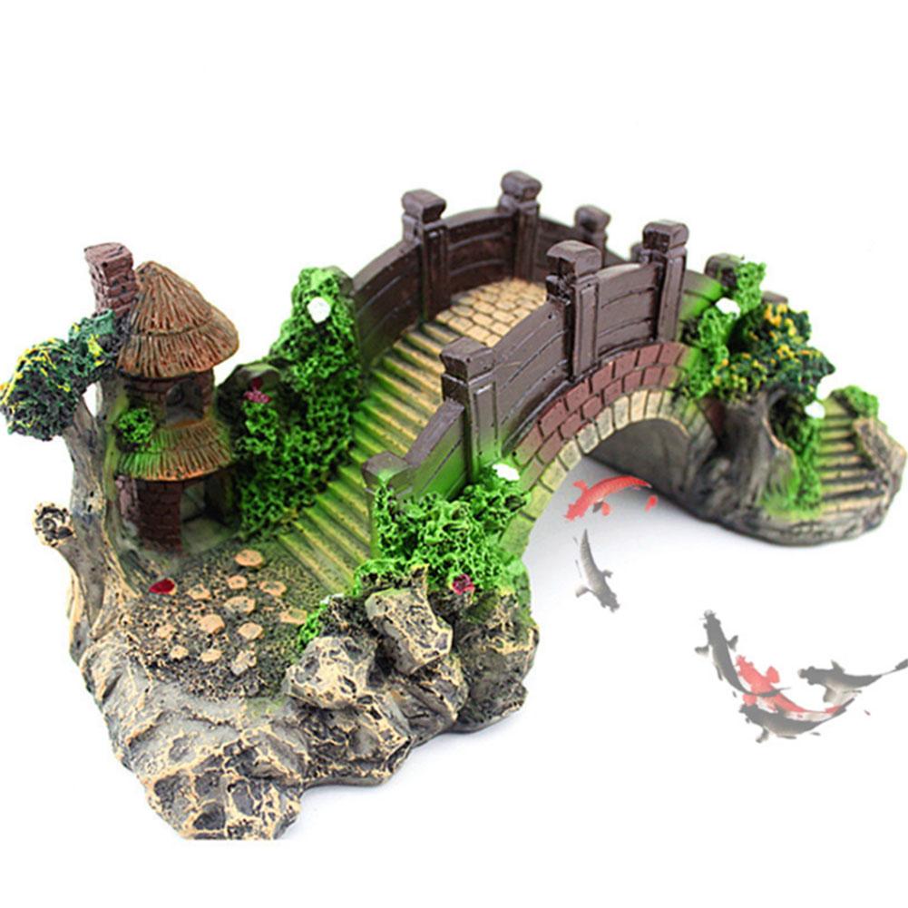 Aquarium Ornament Bridge Resin Rockery Fake Rock Bridges Pavilion Tree Landscape Fish Tank Decoration