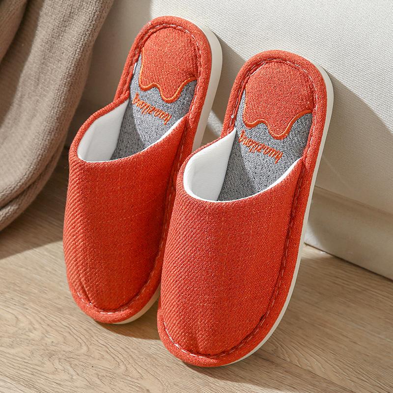 Podzimní a zimní pantofle, Pánské domácí pantofle z bavlny a lnu pohlcující zápach a pot, dámské látkové pantofle s protiskluzovou úpravou
