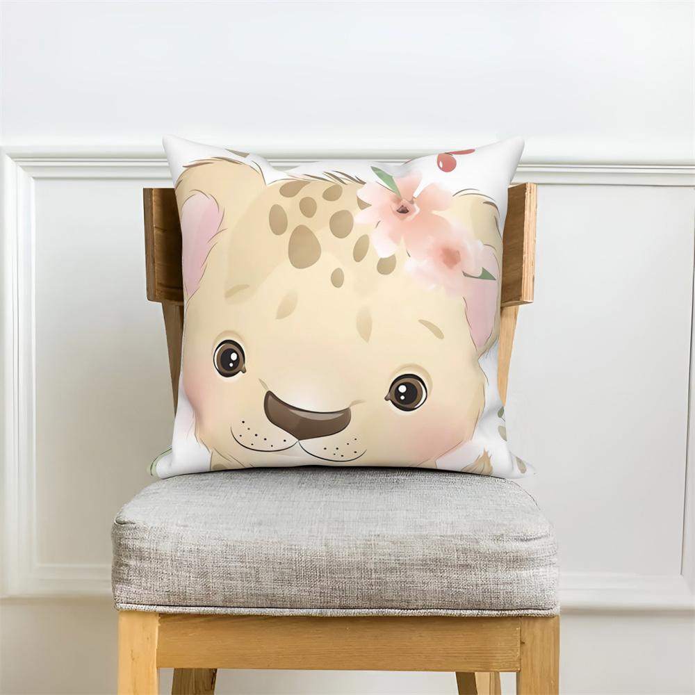 White Cushion Cover Pillow Sofa Decorative Pillowcase Cute Cartoon Animal Print
