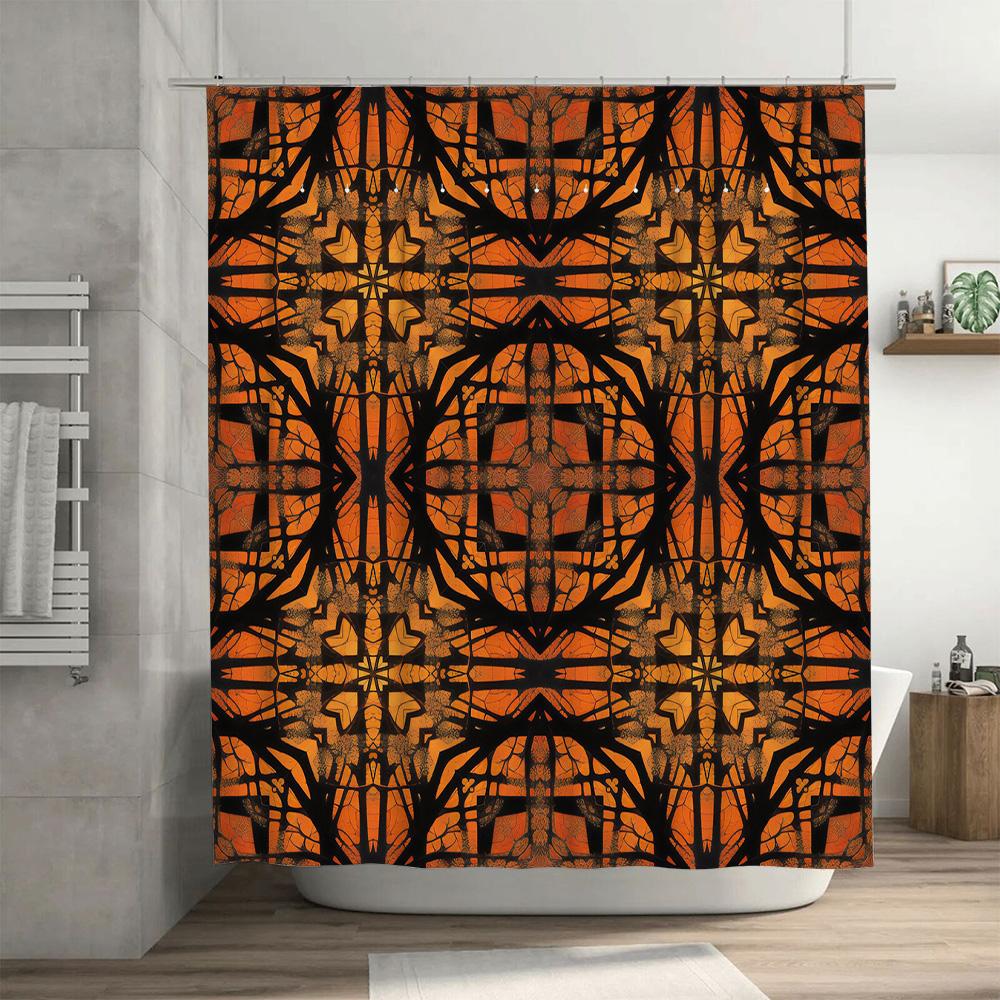 Kaleidoscopic Shower Curtain Orange Black Decorative Water Proof Fabric 3D Printed Perfect for Bathroom Decorations Free Shippi