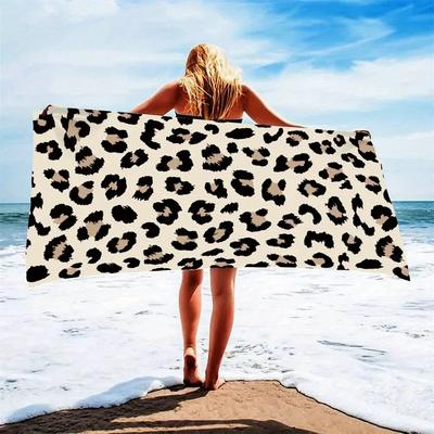 Leopard-Print Microfiber Beach Towel, Stylish Cartoon-Theme for Summer Beach Pool Quick-Dry Bath Swim Towel