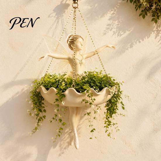 Decorative Succulents Holder for Balcony Ballet Dancer & Mermaid Hanging Planter, Resin Shell-Shaped Flower Pot with Metal Chains, Stylish Decor Patio