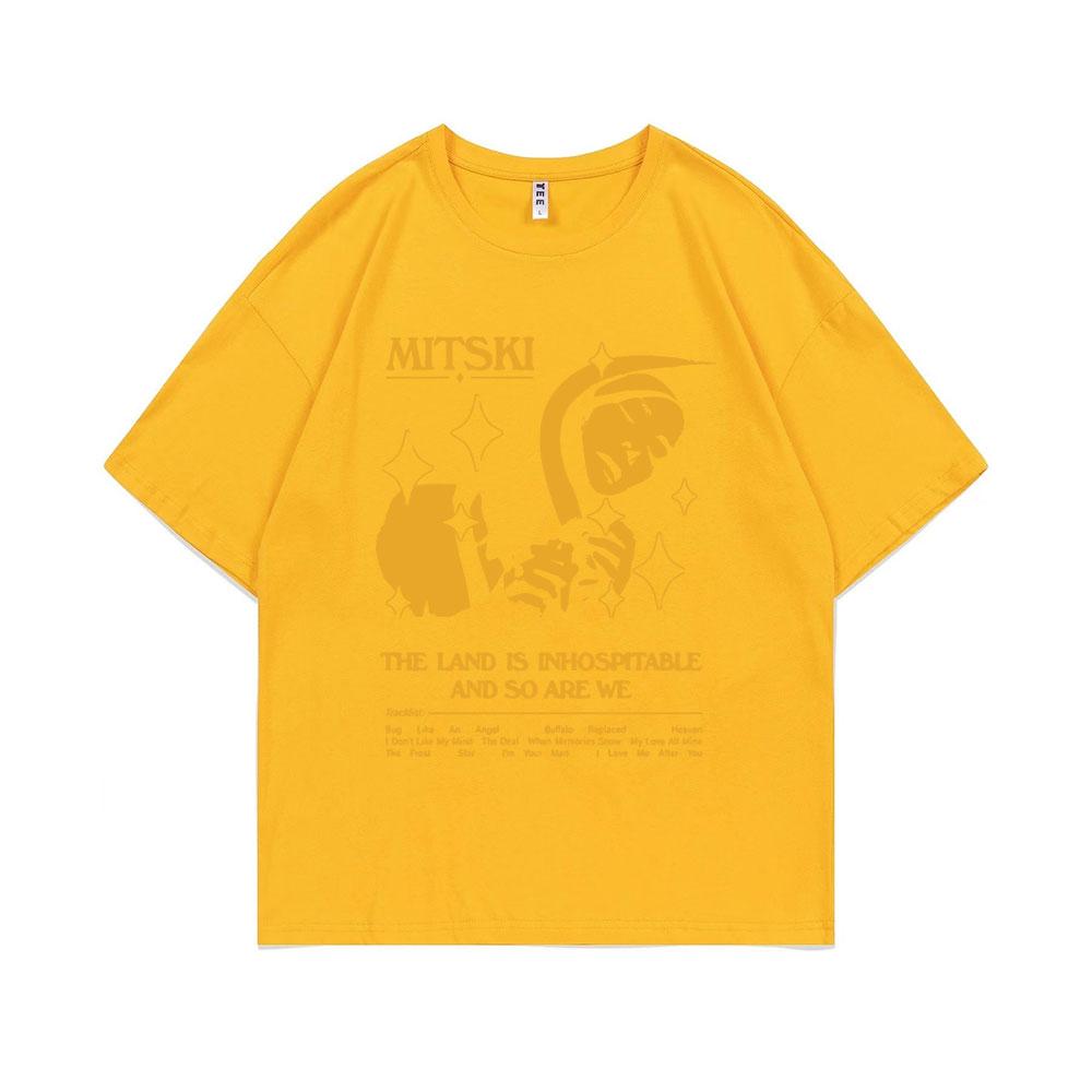 The Land Is Inhospitable Print T-shirt Mitski Album T Shirts Summer Unisex Women Fahsion Oversized Tshirt Male Causal Vintage Tees