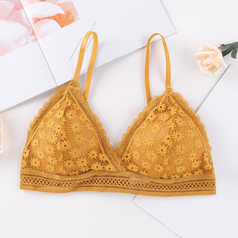 Women Lace Wire Free Sports Bra Beauty Back Comfortable Skin Stretch Triangle Cup Padded Bra