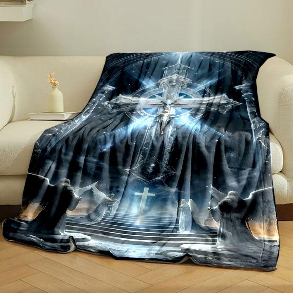 Celestial Cross Angel Blanket Printed Blanket for Living Room Bed Couch lunch break Soft Cozy Blanket for Friend's festival Gift